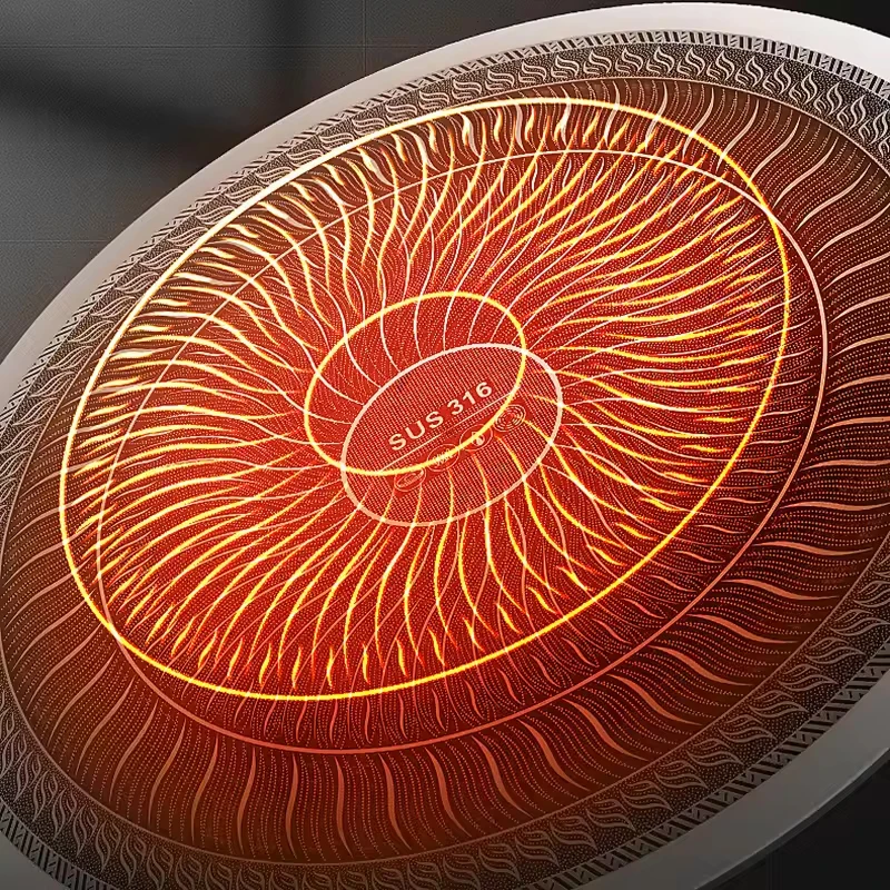 Assadeira redonda de aço inoxidável, 34/38cm, fundo em favo de mel, carvão, design antiaderente, assadeira para churrasco ao ar livre