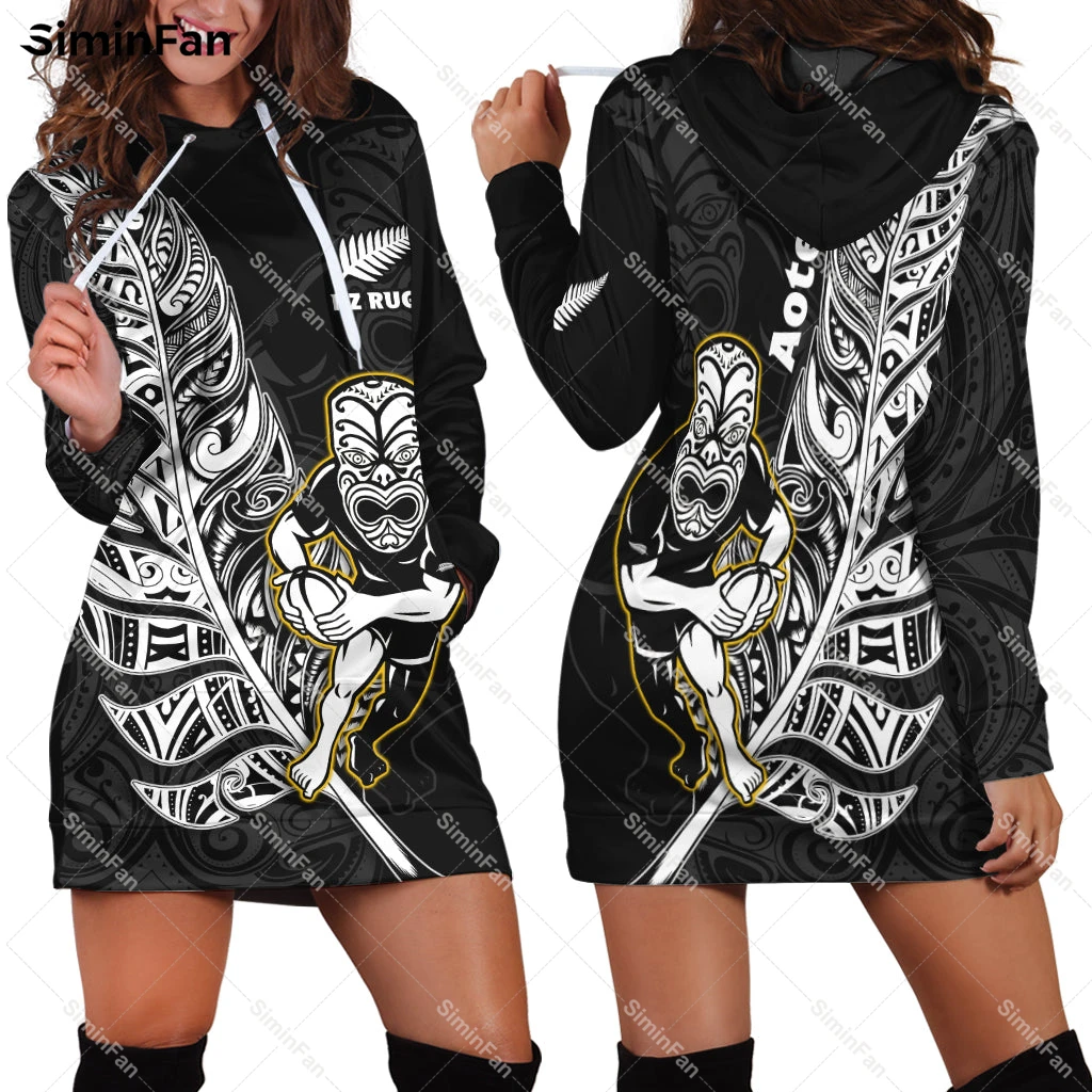 

New Zealand Silver Fern Rugby 3D All Over Printed Women Hoodie Dress Female Hooded Pullover Dresses One-Piece Casual Streetwear