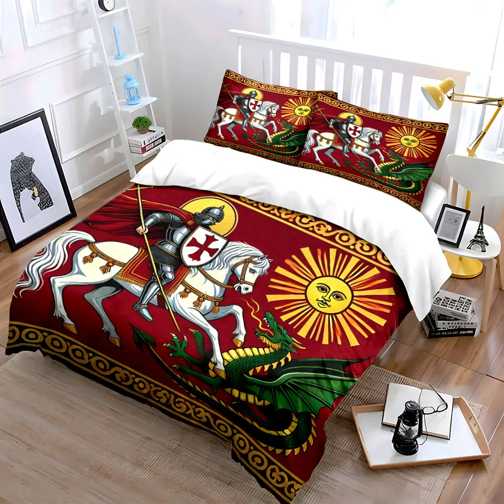 Knight fighting with dragon Bedding Set for Kids Luxury Gift 3pcs Digital Print Comforter Set Soft Comfortable Breathable
