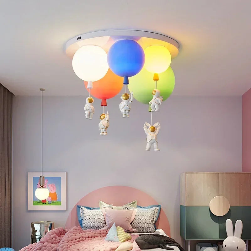 SANDYHA Modern Cartoon Astronaut Ceiling Light Colorful Balloon Hanging Chandelier Bedroom Children's Room Study Pendant Lamp