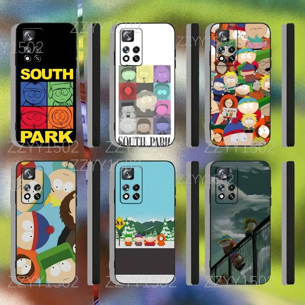 

Cartoon S-South P-Park Phone Case For Samsung S25,S24,Ultra,S20,S30,Plus,S22,S23,Ultra,Plus,5G Black Silicone Soft