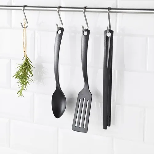 Zuzu Made Gnarp Kitchen Utensils Set Black Color-Serving Spoon Tongs and Spatula Fireproof Non-stick 3 Lü Set image 5