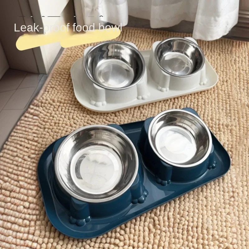 Non-slip Cat Bowls for Feeding and Watering - Double Bowl Stainless Steel Pet Feeder for Cats and Dogs