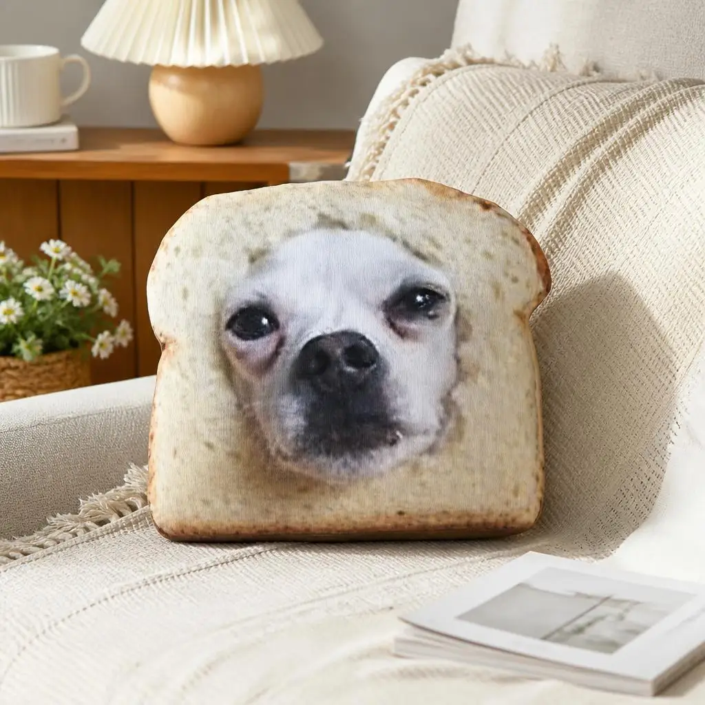 Funny Dog in Toast Shaped Throw Pillow Bread Slice Puppy Cushion Irregular Stuffed Pillow Dog Lover Gift Sofa Home Decor