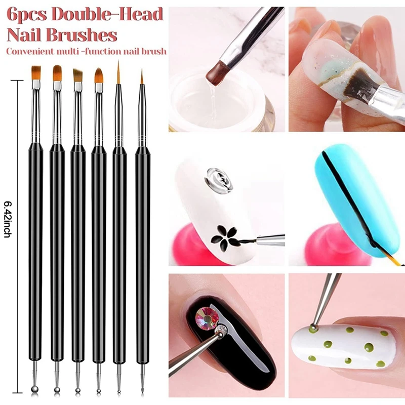 20Pcs Nail Art Brushes Set Nail Brushes 6Pcs Double-Head Nail Brushes, 3Pcs Nail Art Liner Brushes