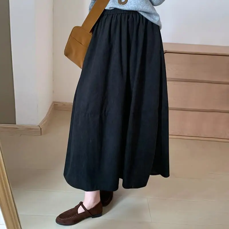 Saia feminina outono e inverno saia de veludo cintura alta emagrecimento uma linha saia casual elegante jovem versátil estilo coreano