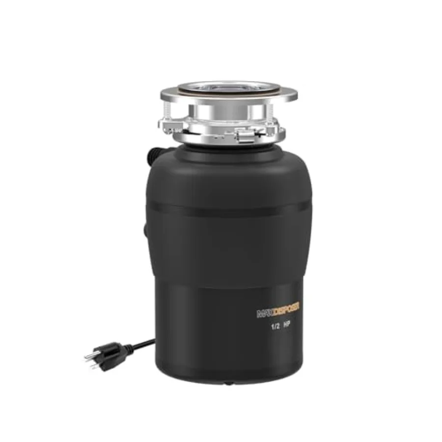 Triturador de Basura de 1/2 HP, Fácil Instalación, Silencioso, con Cable de Alimentación, Triturador de Residuos de Alimentos para Fregadero de Cocina, Alimentación Continua, Acero Inoxidable