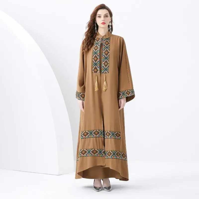 Good QualityResort Court Embroidery Tassel Horn Sleeve Vintage Long Gown Smock Dress Two-piece Set