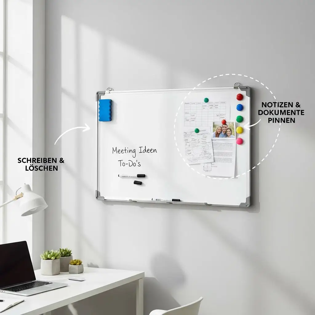 Magnetisches Whiteboard, trocken abwischbar, Weiß, 70x50 cm, Stahl – Detail 2