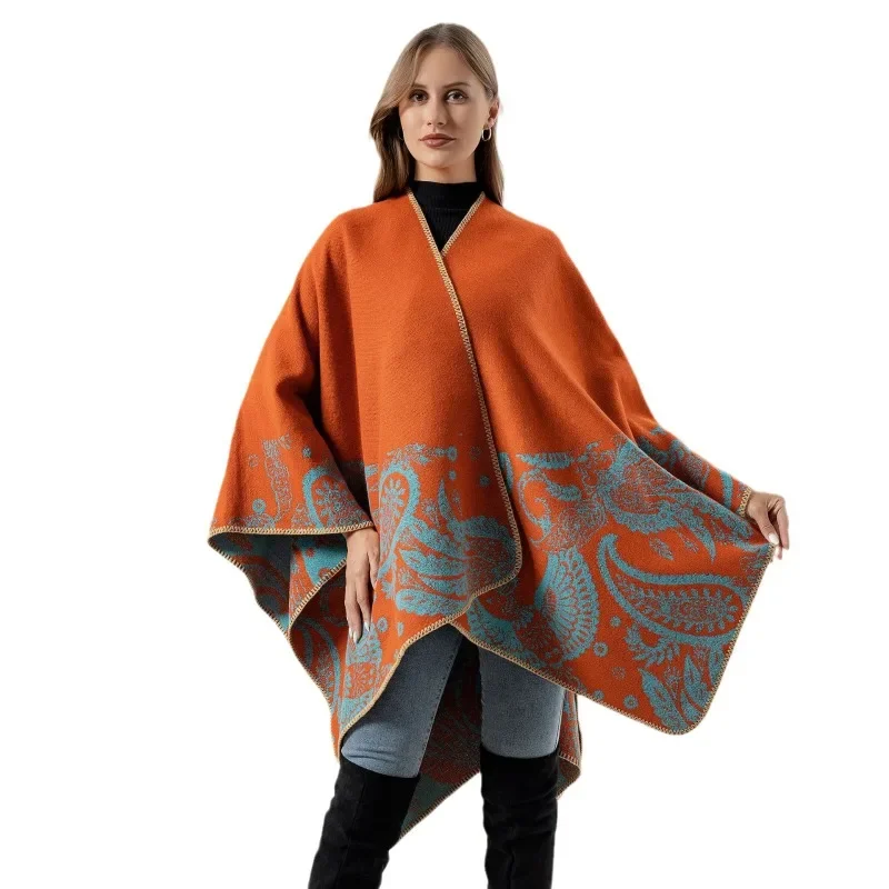 Tong カシュー フラワー ショール ペア ダブルサイド スカーフ オープン ケープ レディース 人工ウール ミディアム ～ ロング レディース ショール プリント