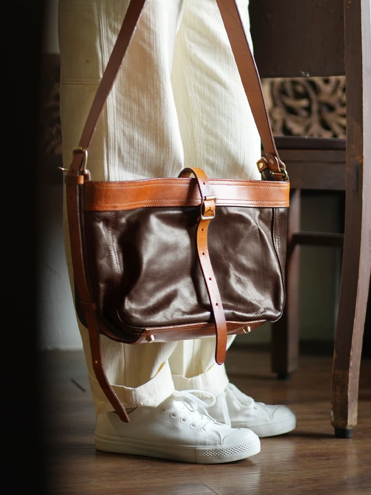 

High-quality first layer cowhide ladies shoulder bag vintage designer hand-made luxury genuine leather women's underarm bag