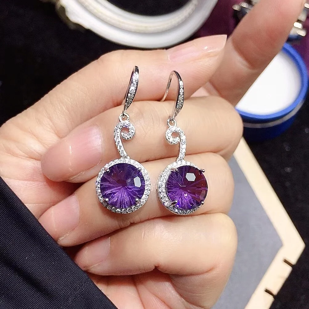 Luxury Amethyst Drop Earrings for Wedding 10mm*10mm Total 8ct Natural Amethyst Silver Earrings Solid 925 Gemstone Jewelry