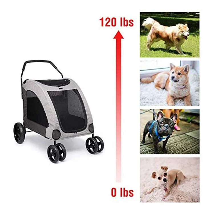 Mesh Skylight Stroller For Small To Large Pets Foldable Cart With 4 Wheels and Cosy Handle Dog Strollers Pet Trolley