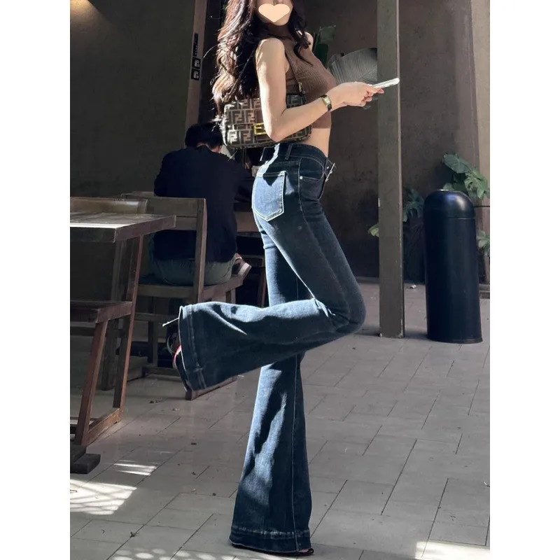 

Темно-синие джинсы-колокольчики с высокой талией, весна-осень, новые корейские универсальные эластичные широкие брюки, городские модные хлопковые брюки...