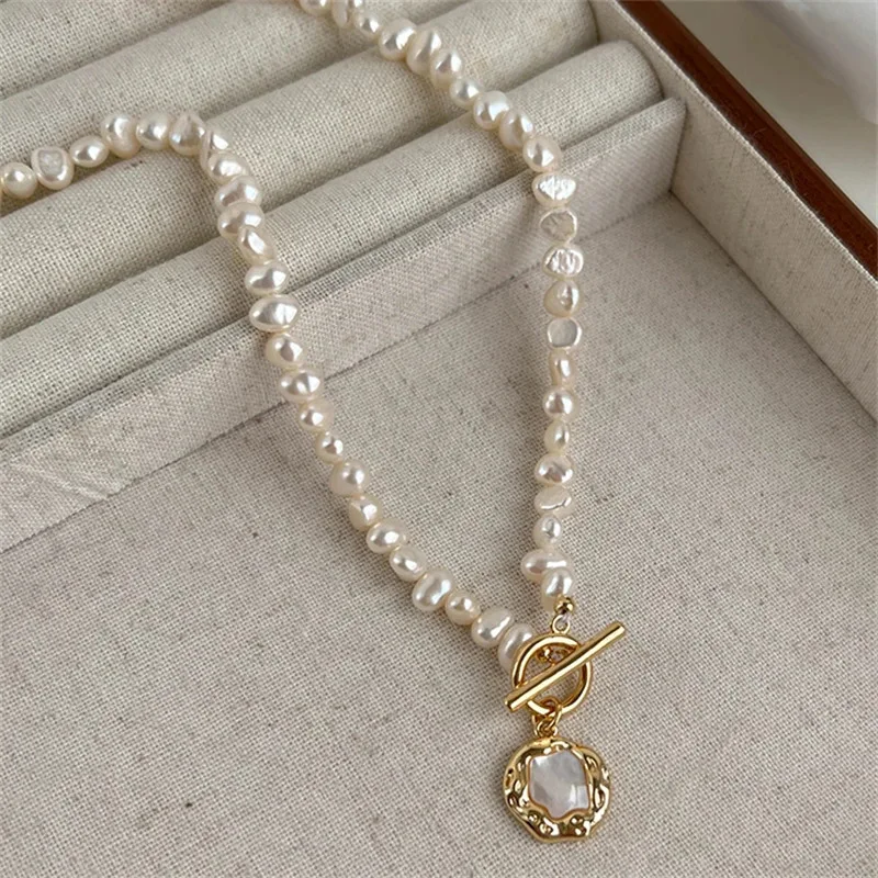 

YISON New 100% Baroque Freshwater Long Pearl Necklace for Women Natural Irregular Shell Pendant Wedding Girl's Gifts