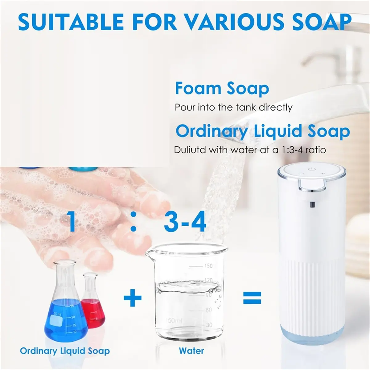 

(ABLP) Automatic Foaming Soap Dispenser,Adjustable Electric Foam Hand Soap Dispenser,Touchless for Bathroom, Kitchen,13.5oz
