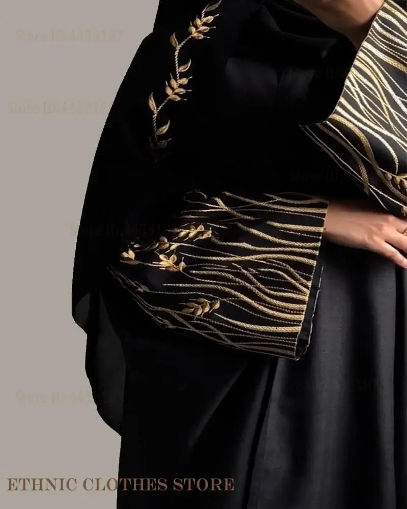 Muslim Women Dress Elegant Black Embroidery Abaya Long Robe Dubai Luxury Eid Ramdan Prayer Dress Kebaya Kaftan Moroccan Dresses