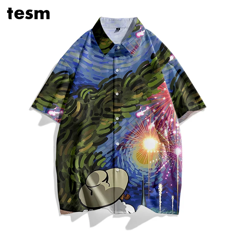 

TESM Summer Couple Matching Hawaiian Shirts - Unisex Loose Short-Sleeve Breathable Sun-Protective Men Women Vacation Beach Tops