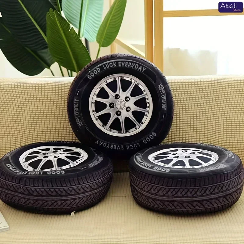 Car Tire-Shaped Throw Pillow Washable All-Season Cushion for Office Chair Sofa and Living Room Decor Children's Gifts