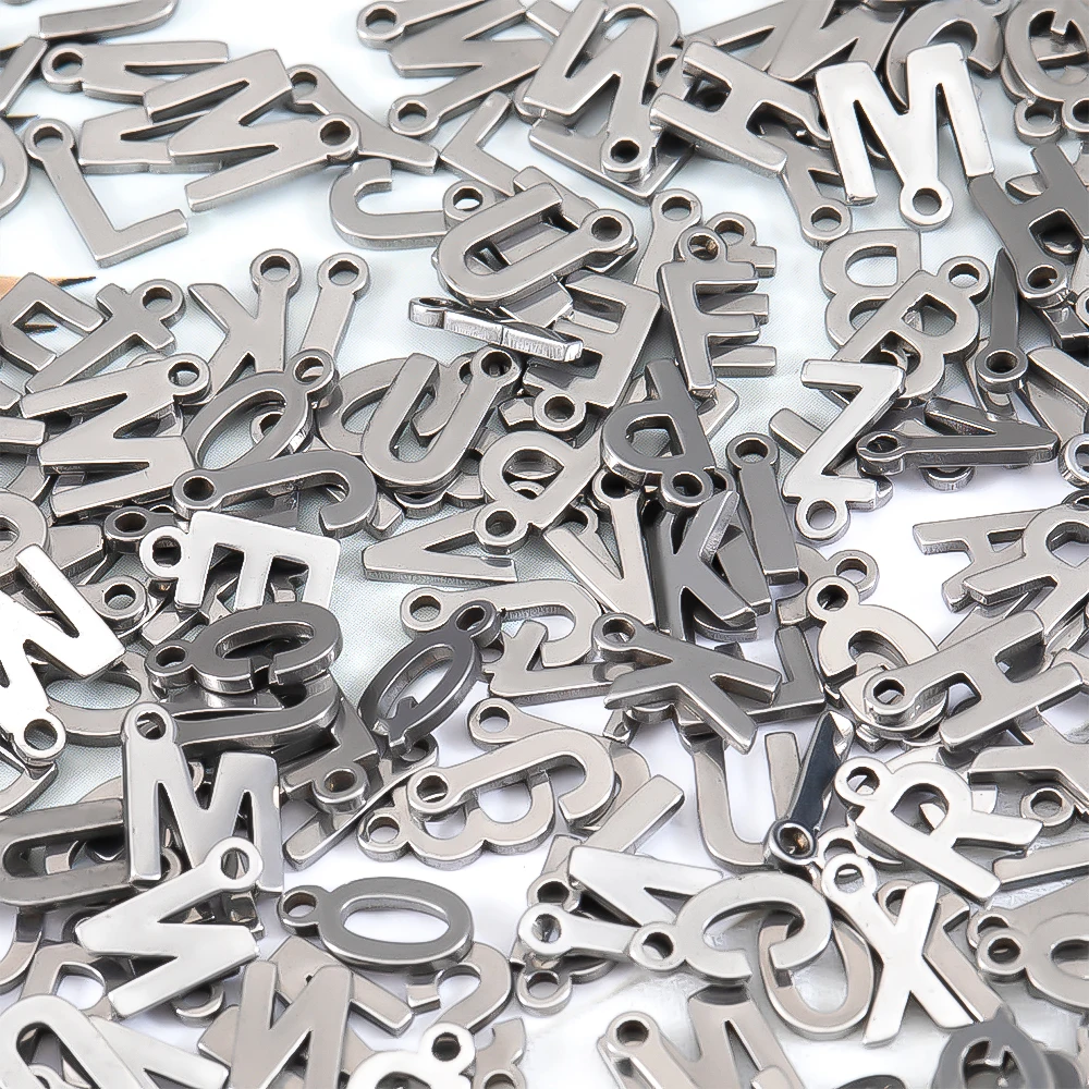 50pcs Mini A to Z Initial Charms Stainless Steel Letter Charms Alphabet Pendants DIY Earrings Necklaces Jewelry Making Wholesale