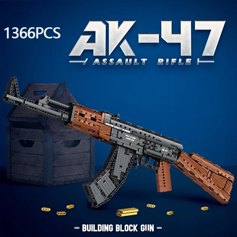 MOC 1366PCS AK47 Assault Rifle Model Building Blocks Military Army Weapon Shootable Imitation Gun Bricks Kid Christmas Gifts