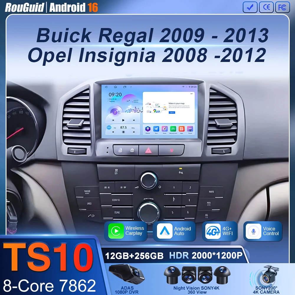 

Car Radio Carplay Android 16 For Opel Insignia 2008 - 2012 For Buick Regal 2009 - 2013 Navigation GPS Stereo 4G Wifi No 2din DVD