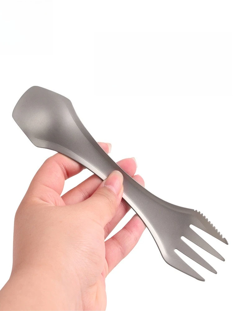 

Titanium Camping Utensil Set - 3-in-1 Lightweight Spork for Hiking/Travel | Pure Titanium, Durable & Compact with Storage Pouch