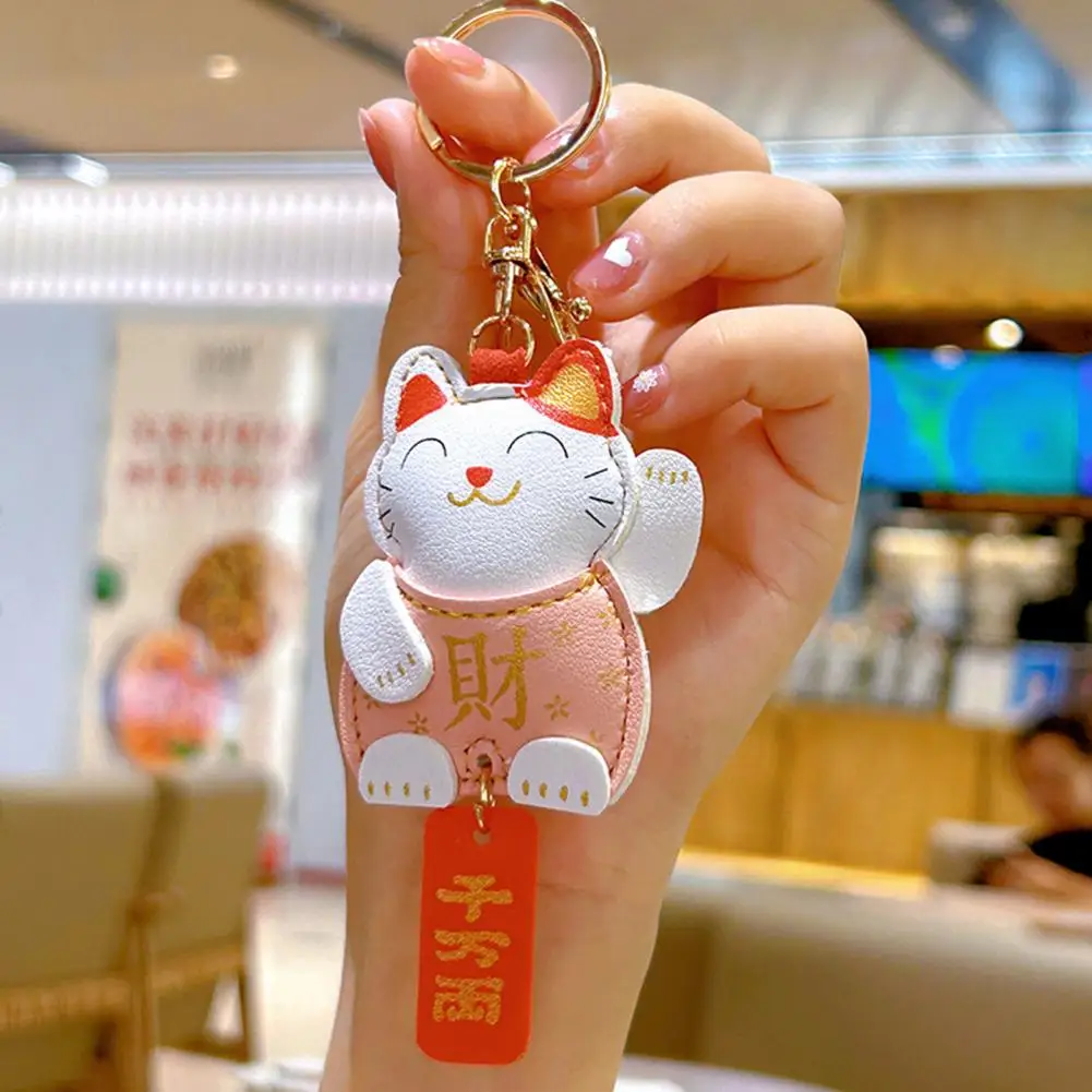 Cute Keychain Decorations Chinese Style Lucky Cat Keychain Pendant Faux Leather Bag Doll Car Accessories 3 Years Experience