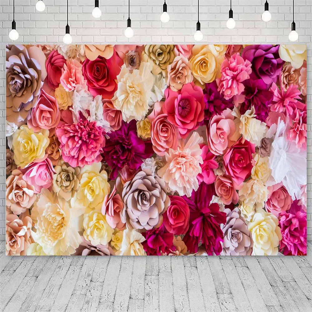 Flower Wall Photography Backdrop Baby Shower Bridal Wedding Custom Name Photo Background for Birthday Party Banner Photozone