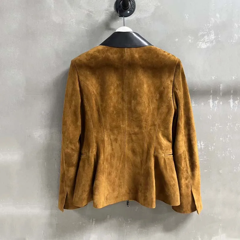 レディースコート 春 スエード レザー ジャケット ターンダウンカラー 服 新ファッション 2025 ショート丈 高品質