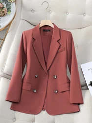 Fashion Autumn Winter Women Blazer Coat Female Red Black Coffee Solid Long Sleeve Double Breasted Casual Ladies Jacket