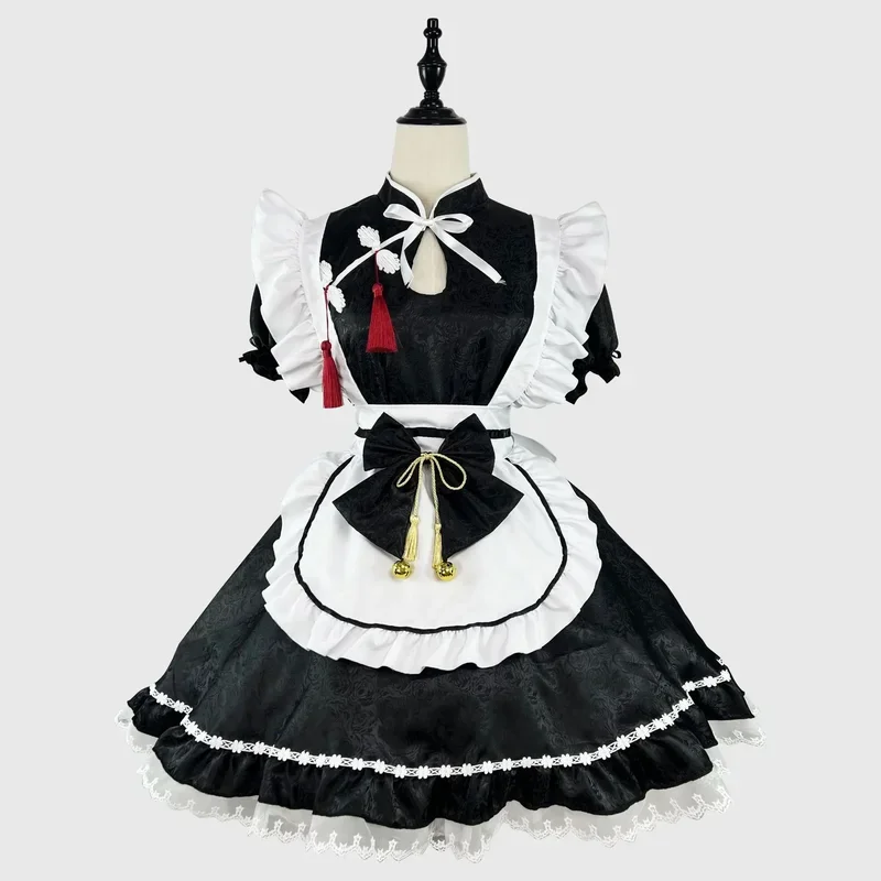 Chinesische Art Dienst mädchen Lolita Cosplay Kostüm S-5XL Frauen Cheong sam Kleid Halloween Party Kellnerin Rollenspiel Animation Show Drops hip