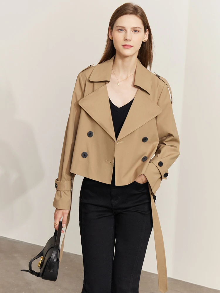 AMII Minimalist Trench Coat for Women 2022 Autumn Fashion Double Breasted Turn-down Collar Elegant Petite Clothing Tops 12241075