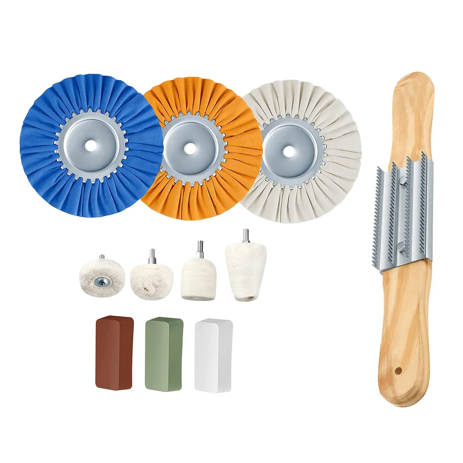 

11 Pieces Buffing Wheel Polishing Kit Easy to Use Professional 8" Polishing Wheel for Metal Stainless Steel Glass Wood Aluminum