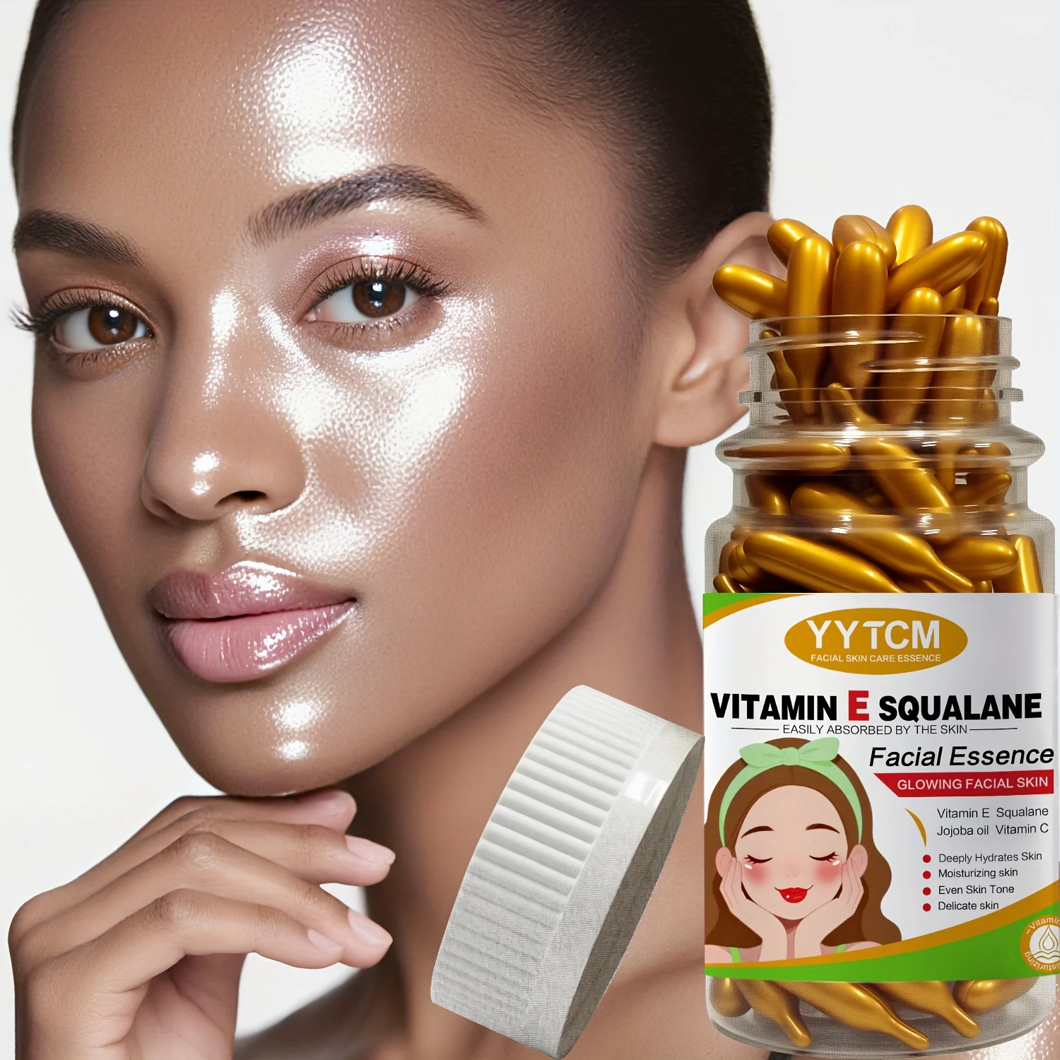 Vitamin E Deep Moisturizing Capsule Essence, Deep Moisturizing and Skin Brightening Essence (0.4g X 90 Capsules)/Bottle - 1 Bott