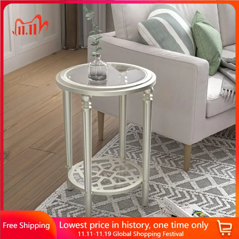 

Solid Wood End Table, Tempered Glass Tabletop, Storage Shelf for Living Room, Bedroomend Tables,Storage End Tables