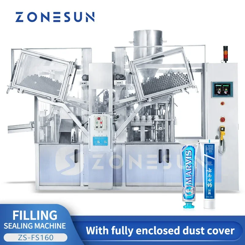 ZONESUN Automatic Plastics Aluminium Tube Filling and Sealing Machine Toothpaste Cosmetic Cream Lotion Packaging ZS-FS160