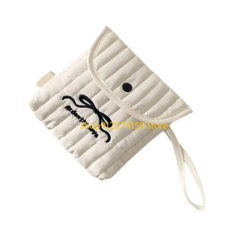 G5AE Soft Cotton Polyester Sanitary With Artistic Bows Embroidery Multipurpose Toiletry Bag For Daily Essential
