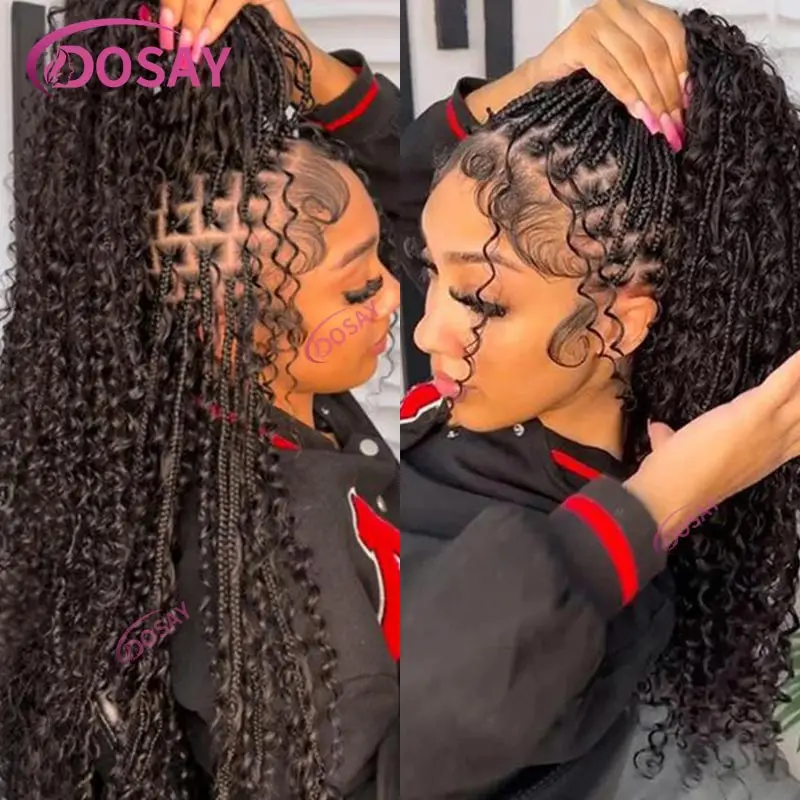 32inch Synthetic Bohemian Braided Wigs for Black Women Full Lace Frontal Braiding Wigs Goddess Knotless Box Boho Braids Lace Wig