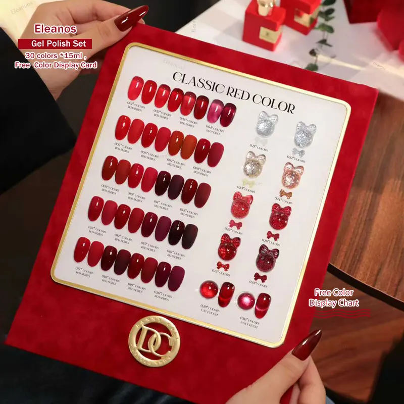 Eleanos TMPTA/TPO/HEMA FREE 30PCS Valentine Gel Nail Polish Set Red Blood Magnetic Gel New Year UV Semi Permanent Gel With Card