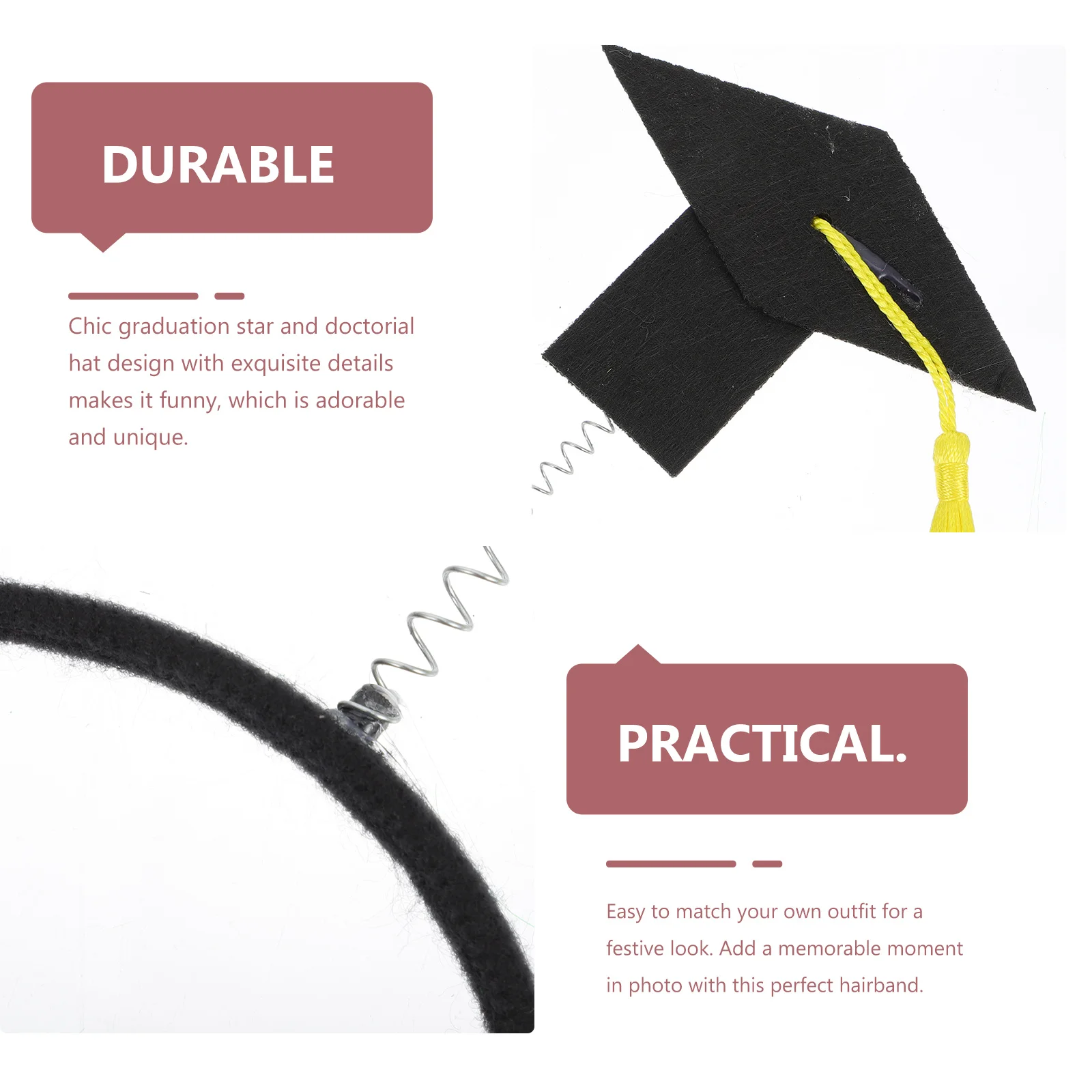 

2pcs Doctorial Hat Hair Band Graduation Theme Plastic Headband Decorative Headdress For Party Masquerade Stage Performance