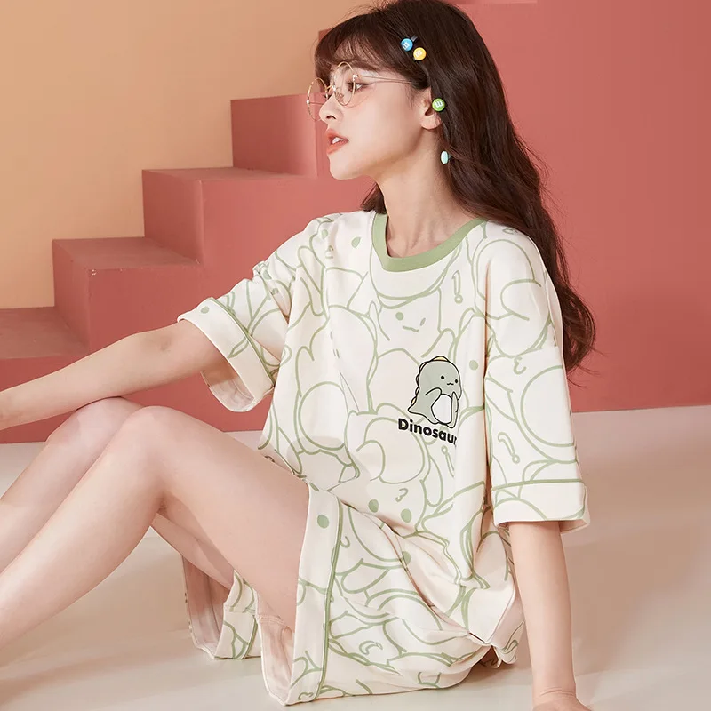 New Cotton Cute Cartoon Pyjamas Set Women Pajamas Plaid Sleepwear Short Nightwear Sleeve Homewear Fashion Summer homewear suits