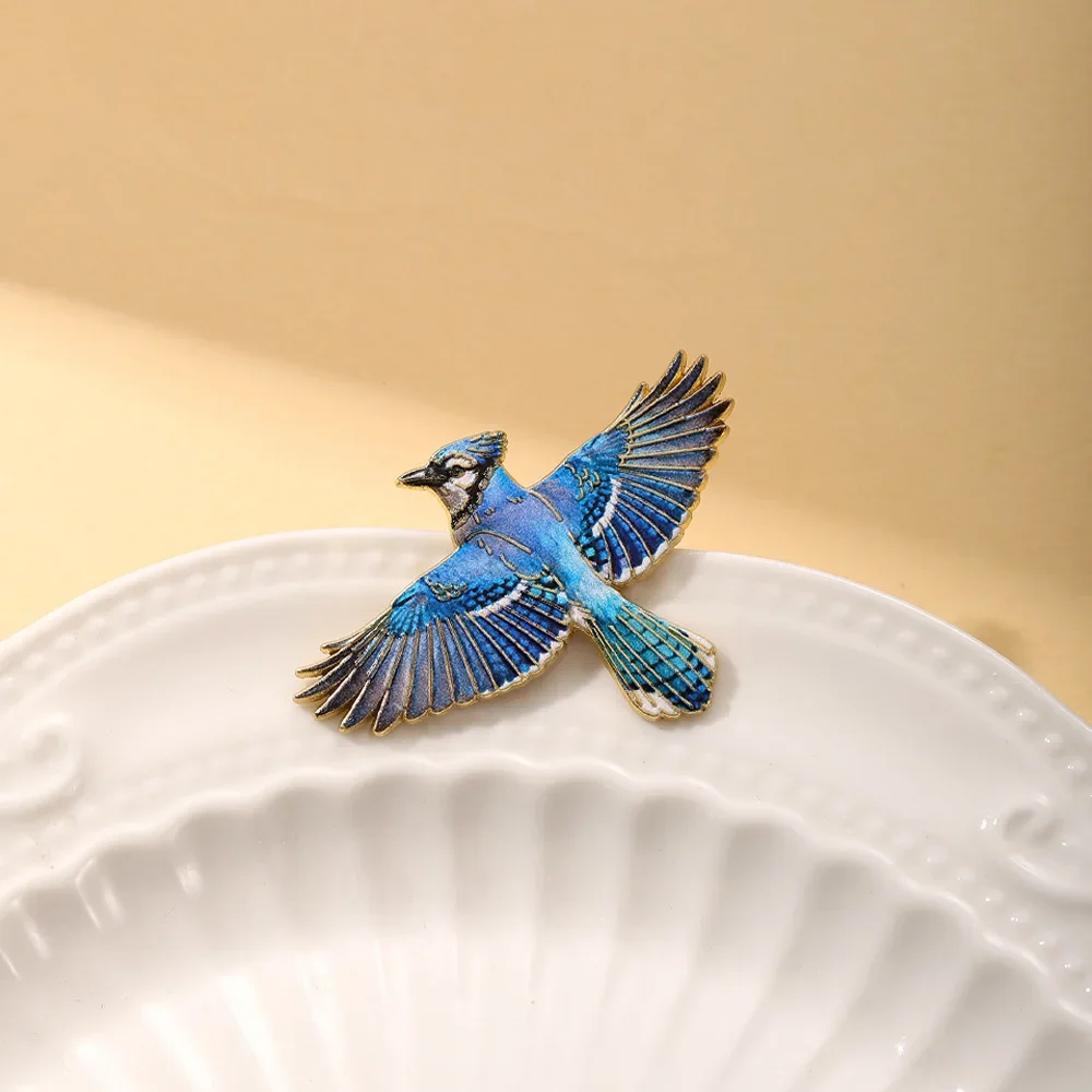 Dynamic Soaring Bluebird Brooch Pin Spreading Wings Animal Enamel Badge Trendy Scarf Clip Lapel Pin Jewelry For Women Outerwear