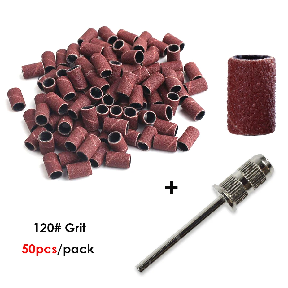 100/50pc Schleif Kappe Bands Für Elektrische Maniküre Maschine 180/120/80 Grit Nagel Bohrer Schleifen Bit Dateien pediküre Werkzeug Set BEND261