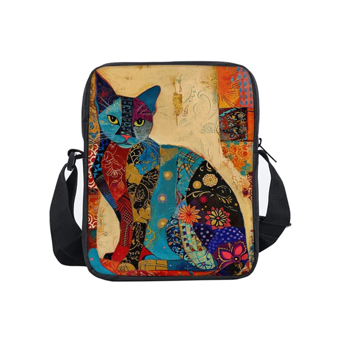Sac messager simple face à motif de chat Floral coloré pour garçons/filles enfants meilleurs cadeaux sac à bandoulière décontracté de dessin animé 3D