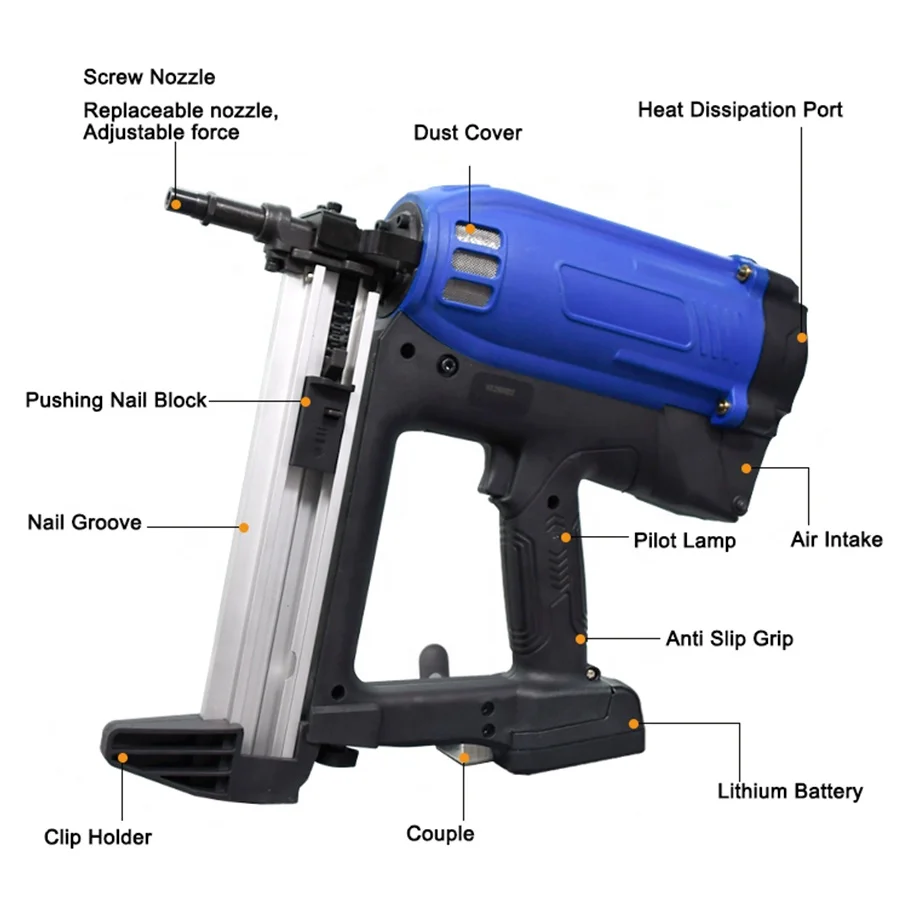 Cordless Lithium Battery Wall Concrete Framing Nailer Gas Nail Gun for Mounting
