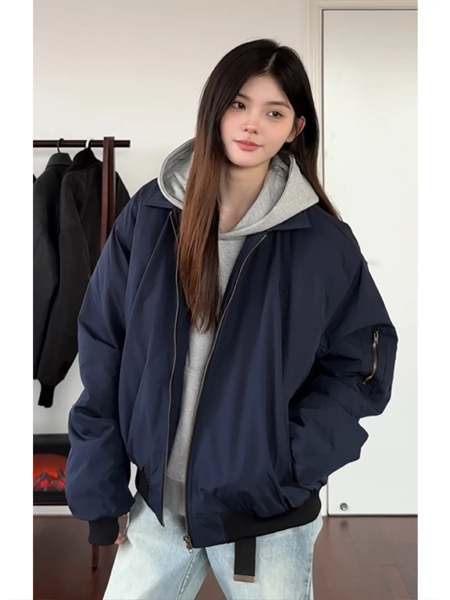 

Thiened Cotton Flight Jaet Baseball Sle Collar Men's Autumn Winter Coat Warm Casual Long Sve Zipper Closure Outerwear