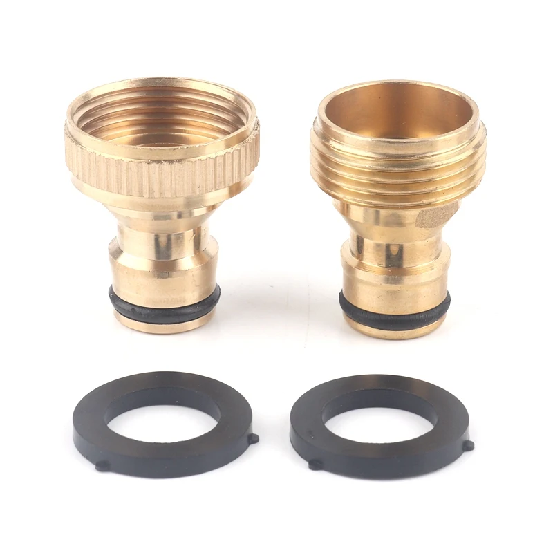 2pcs Brass Garden Water Connectors Hose Connector Kitchen Water Tap Adaptor Car Wash Water Gun Fast Joints Fittings With Washer