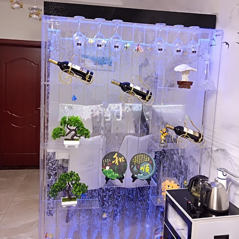 Customized large bubble screen wine cabinet water curtain wall,  living room fish tank water curtain decoration