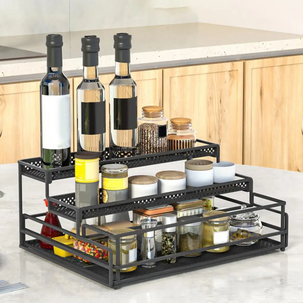 Storage Holder Metal Spice Rack 3-tier Spice Rack Organizer with Design for Countertop Kitchen Cabinet Storage Strong